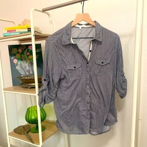 Blue and with pin strip button up